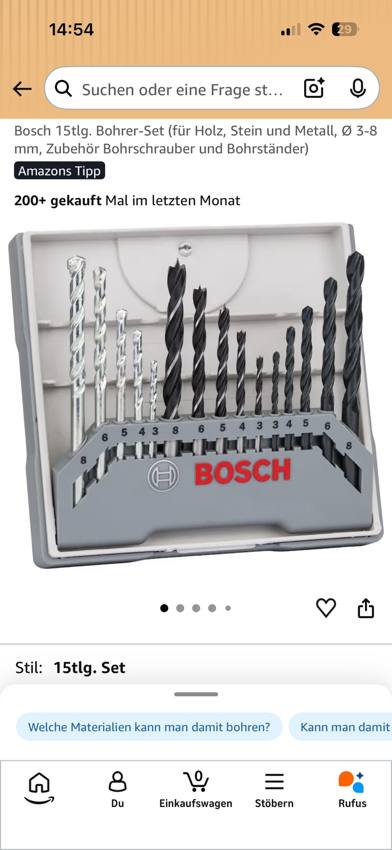 Bosch գայլիկոնների սեթ 15 հատ՝ փայտ / քար / մետաղ Ø 3–8 մմ
